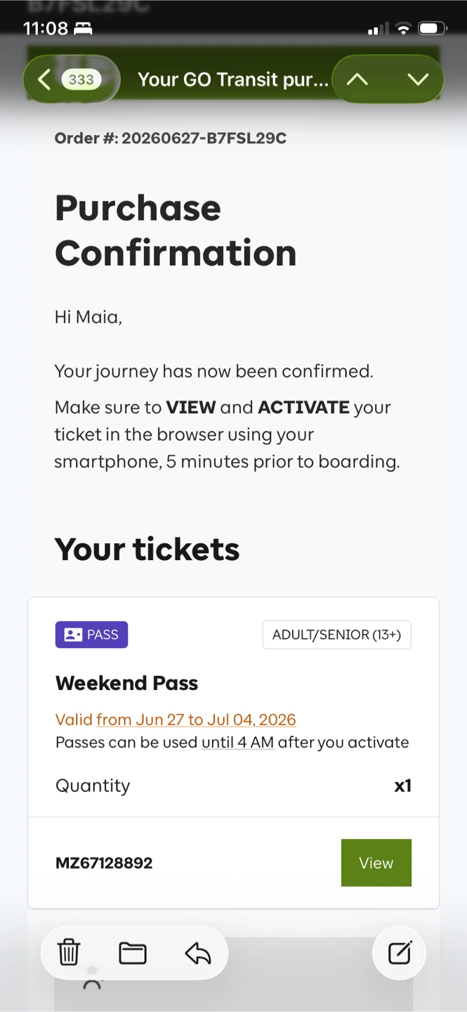 GO Transit Weekend Pass - Valid Jun 27 - Jul 4, 2026