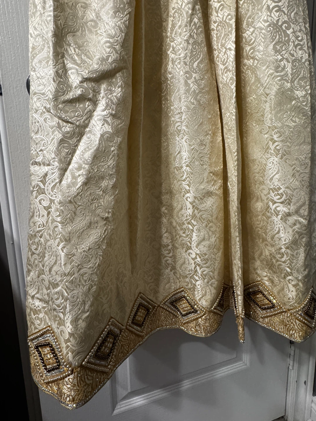 Jacquard Whitish Cream Maxi Dress with Gold Beading - Medium - photo 5