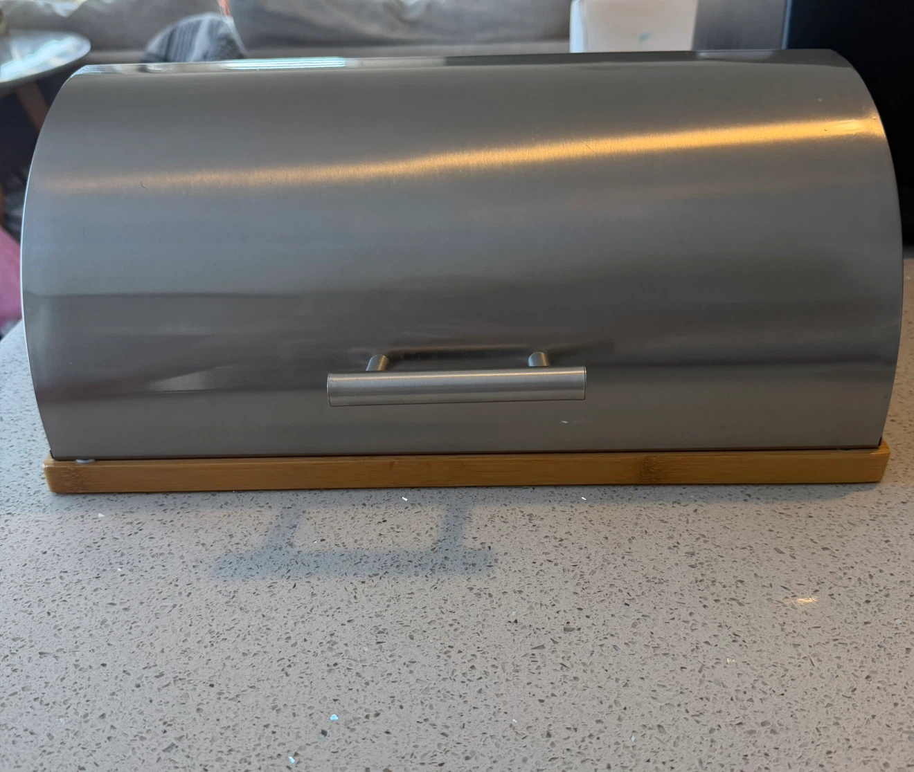 Stainless Steel & Bamboo Bread Box with Roll-Top Lid - photo 2