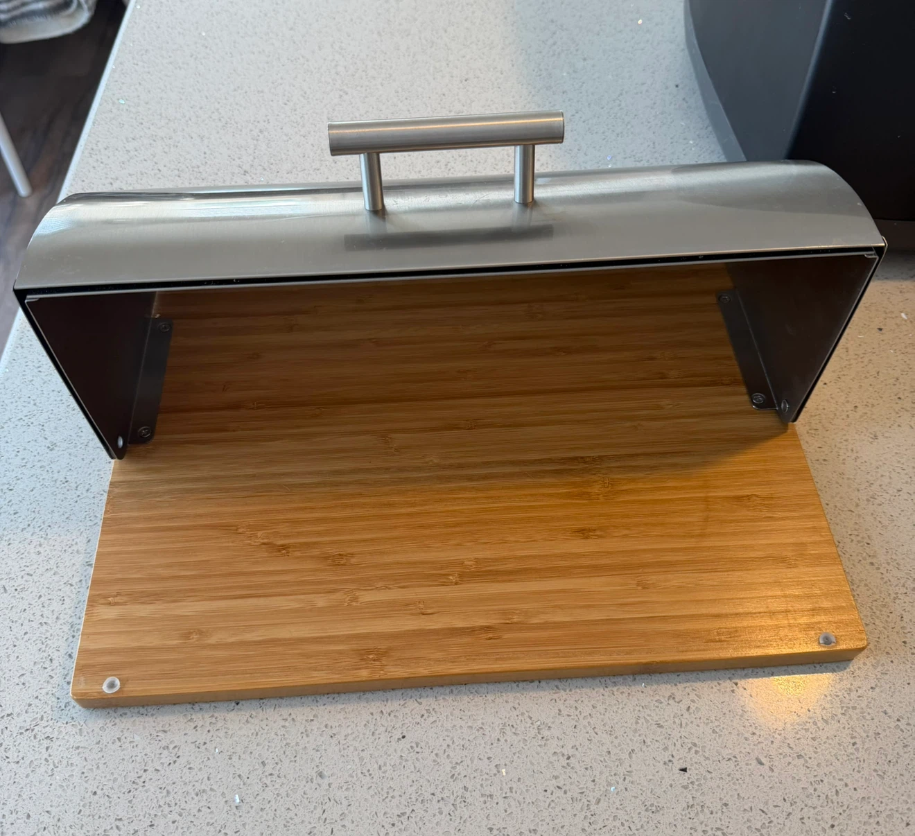 Stainless Steel & Bamboo Bread Box with Roll-Top Lid - photo 3
