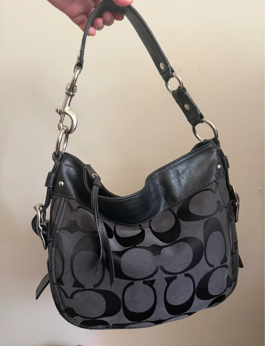 Vintage Medium Coach Zoe Black Gray Silver Hardware