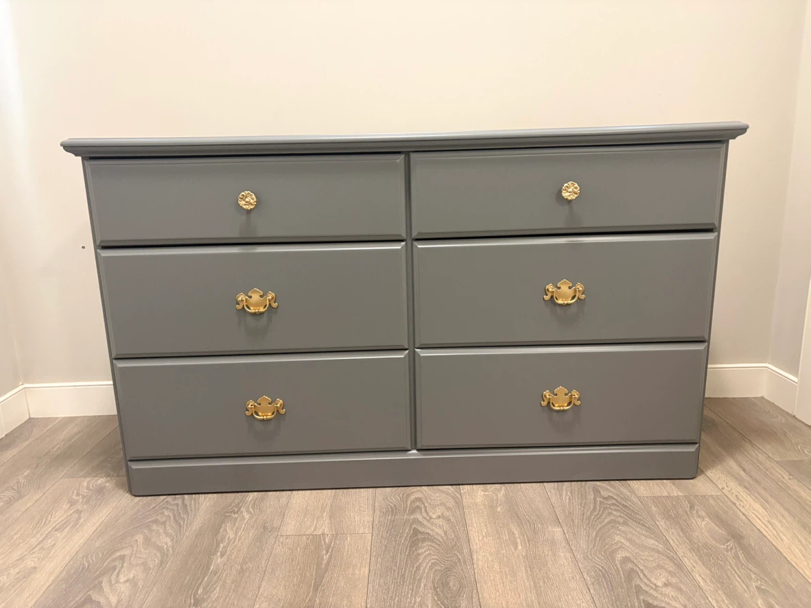 Grey Six-Drawer Dresser with Gold Hardware - photo 2