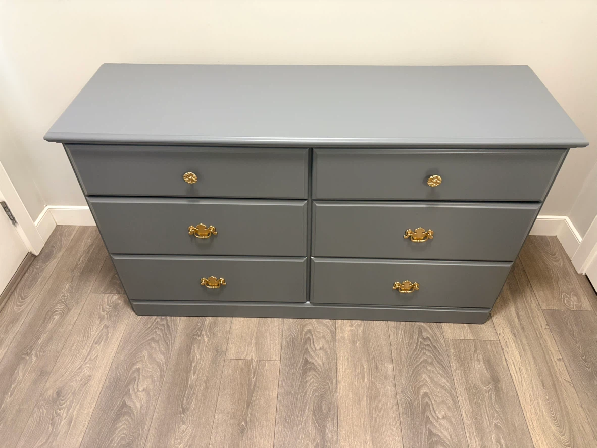 Grey Six-Drawer Dresser with Gold Hardware - photo 3