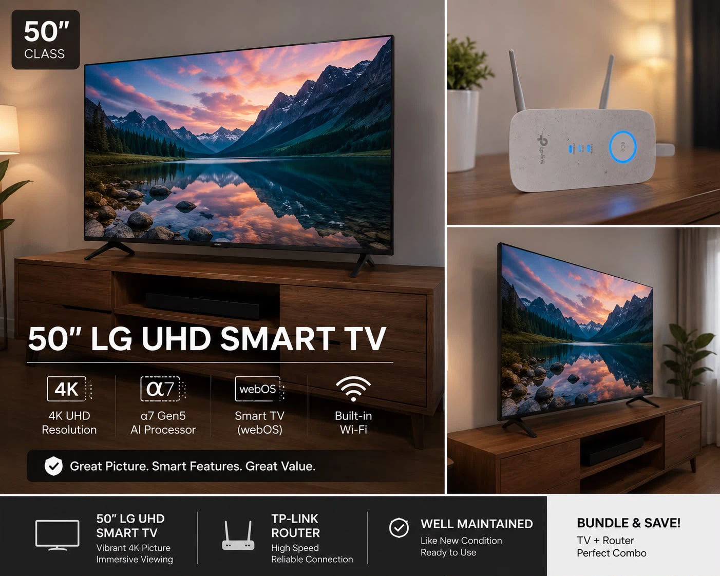 50" LG UHD Smart TV Bundle with TP-Link Router