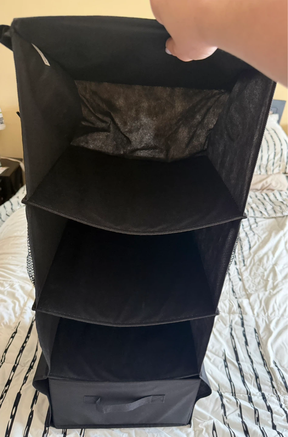 Black Hanging Closet Organizer with Shelves and Drawer - photo 2