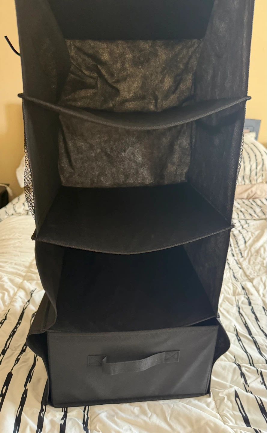 Black Hanging Closet Organizer with Shelves and Drawer