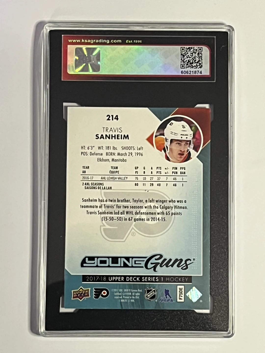 2017-18 Upper Deck Travis Sanheim Young Guns Rookie Card #214 - photo 2