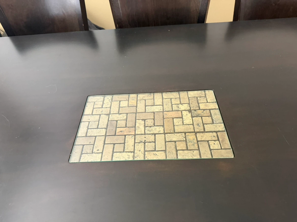 Dark Wood Dining Table with Stone Inlay with 6 chairs - photo 4
