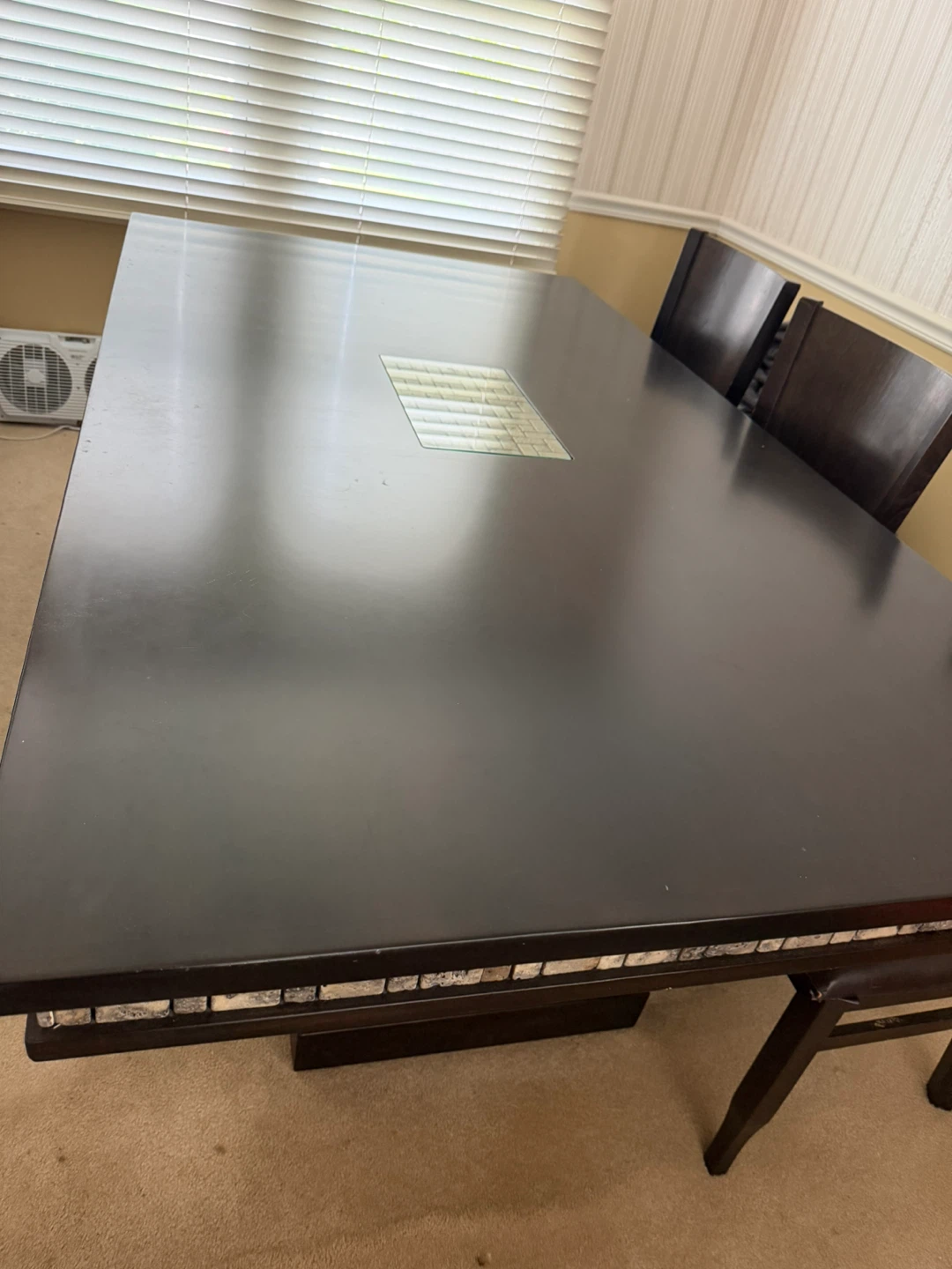 Dark Wood Dining Table with Stone Inlay with 6 chairs - photo 5