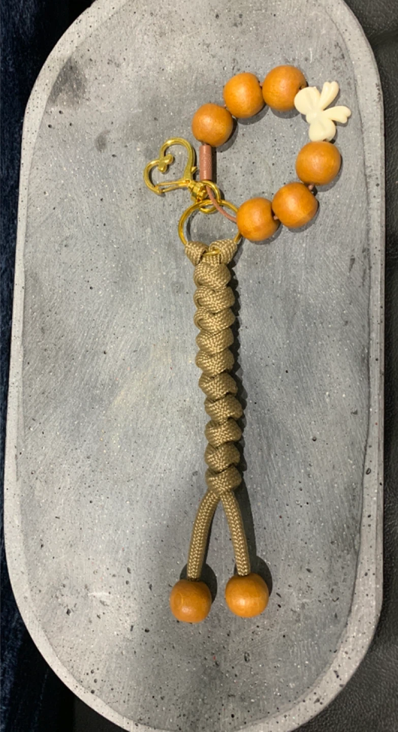 Wooden Bead Keychain with Charm