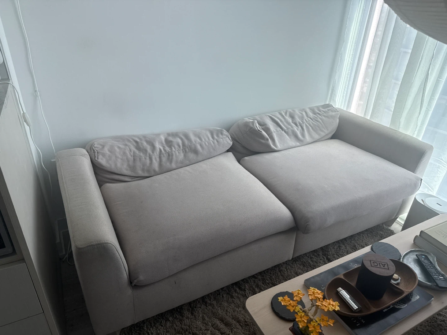 Beige Loveseat Sofa with Bolster Pillows