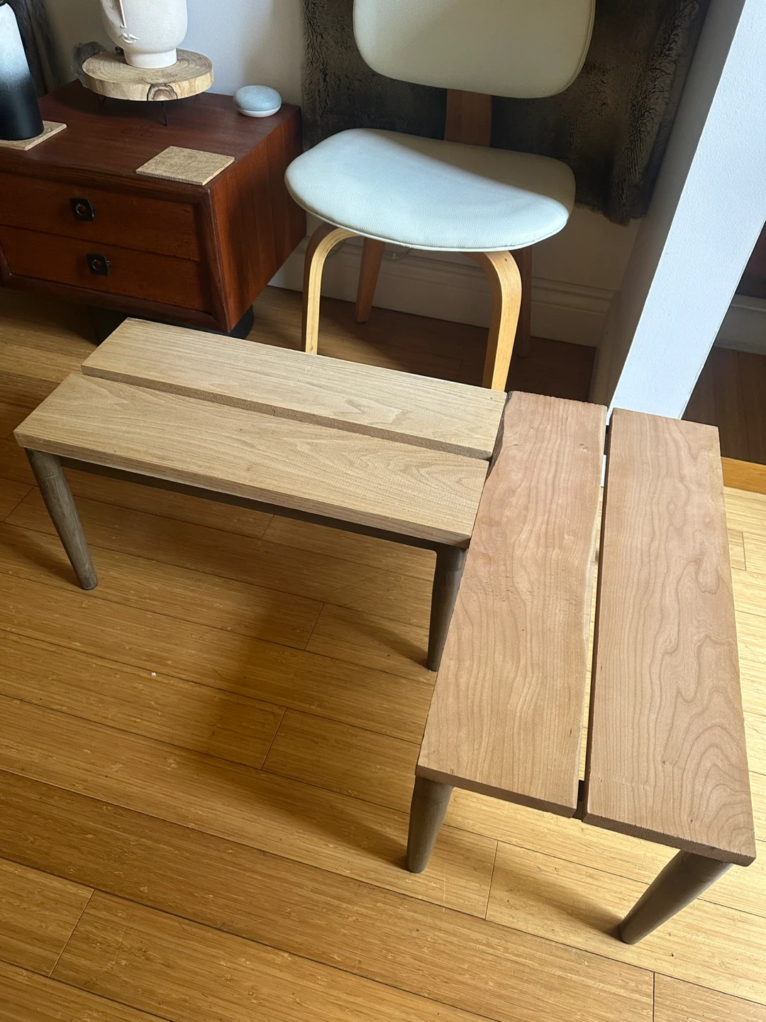 2 VINTAGE RECLAIMED WOOD SIDE COFFEE NIGHT PLANT STAND TABLES - photo 2