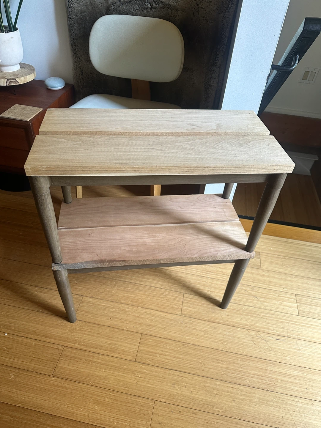 2 VINTAGE RECLAIMED WOOD SIDE COFFEE NIGHT PLANT STAND TABLES - photo 3