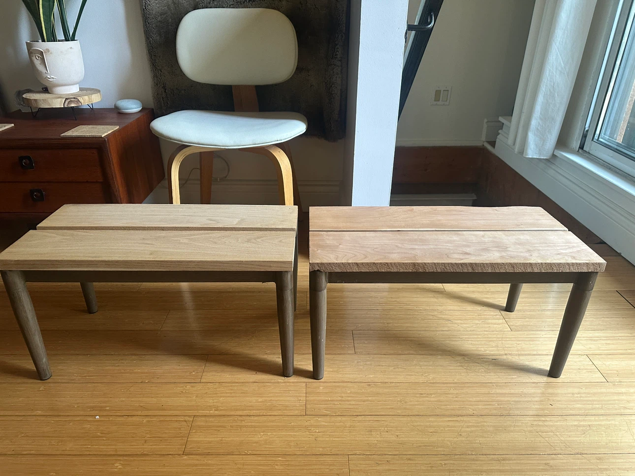 2 VINTAGE RECLAIMED WOOD SIDE COFFEE NIGHT PLANT STAND TABLES - photo 4