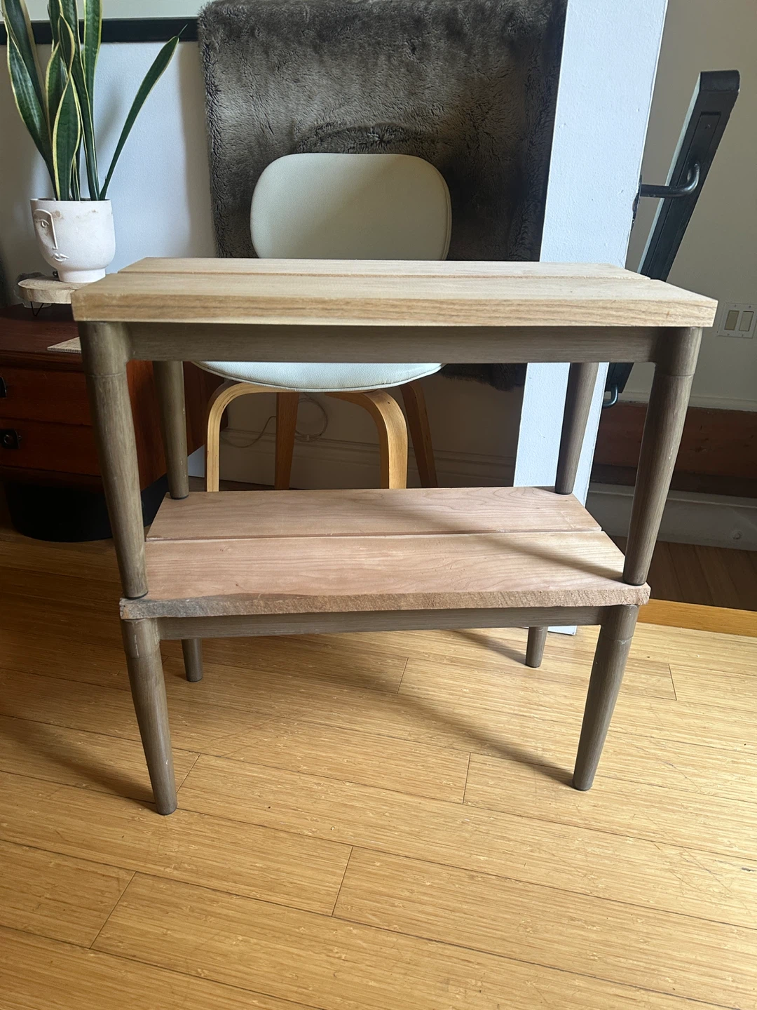 2 VINTAGE RECLAIMED WOOD SIDE COFFEE NIGHT PLANT STAND TABLES - photo 5