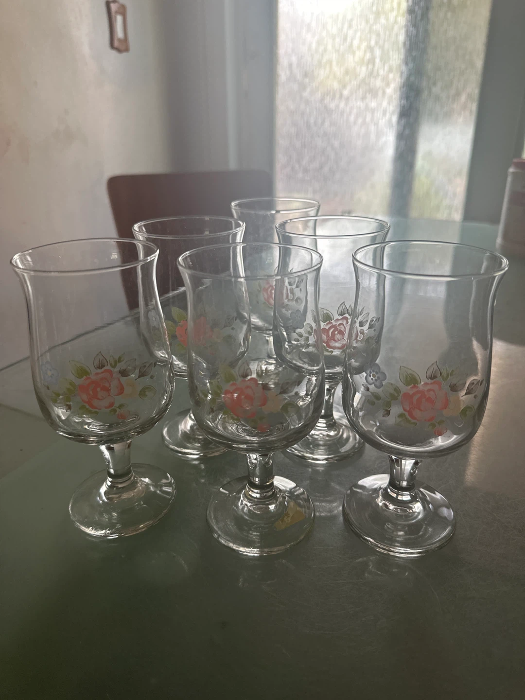 Set of 6 Vintage Pfaltzgraff Tea Rose Floral Goblets