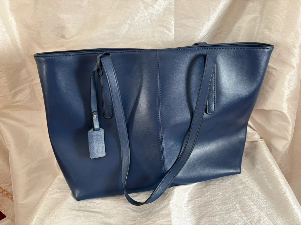 Navy Leather Tote Bag