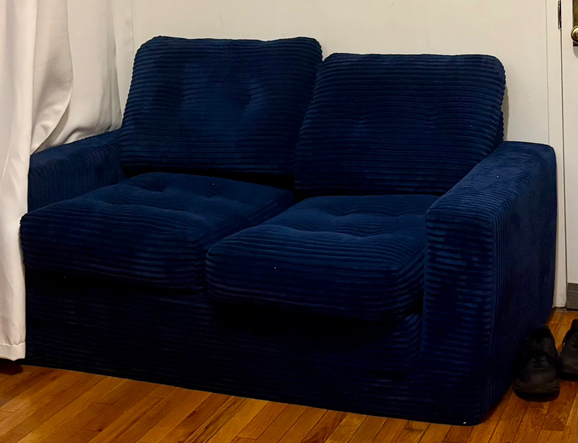 Navy Blue Corduroy Loveseat