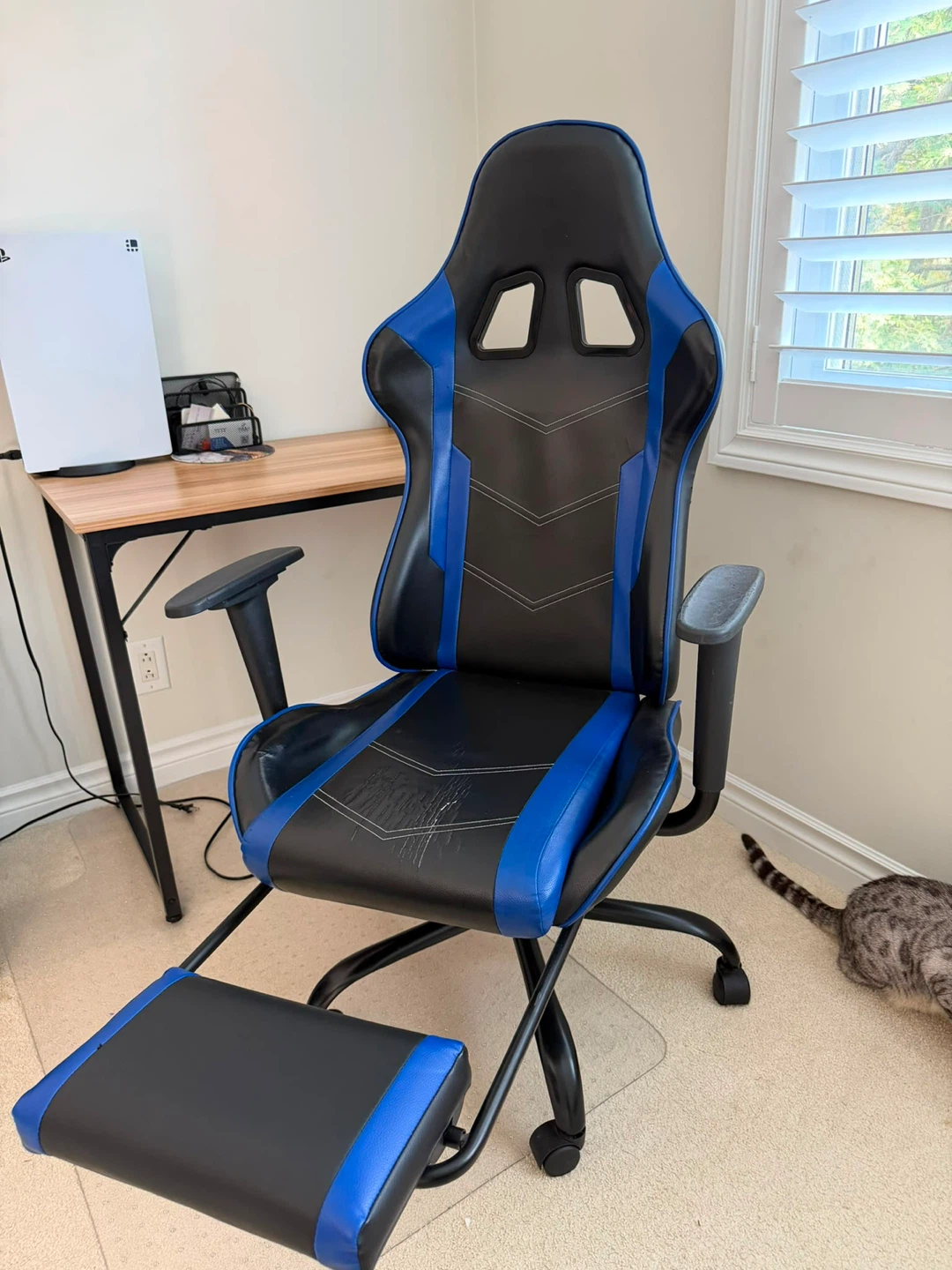 Black and Blue Gaming Chair with Footrest