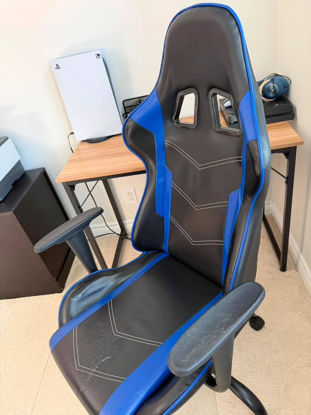 Black and Blue Gaming Chair with Footrest - photo 2