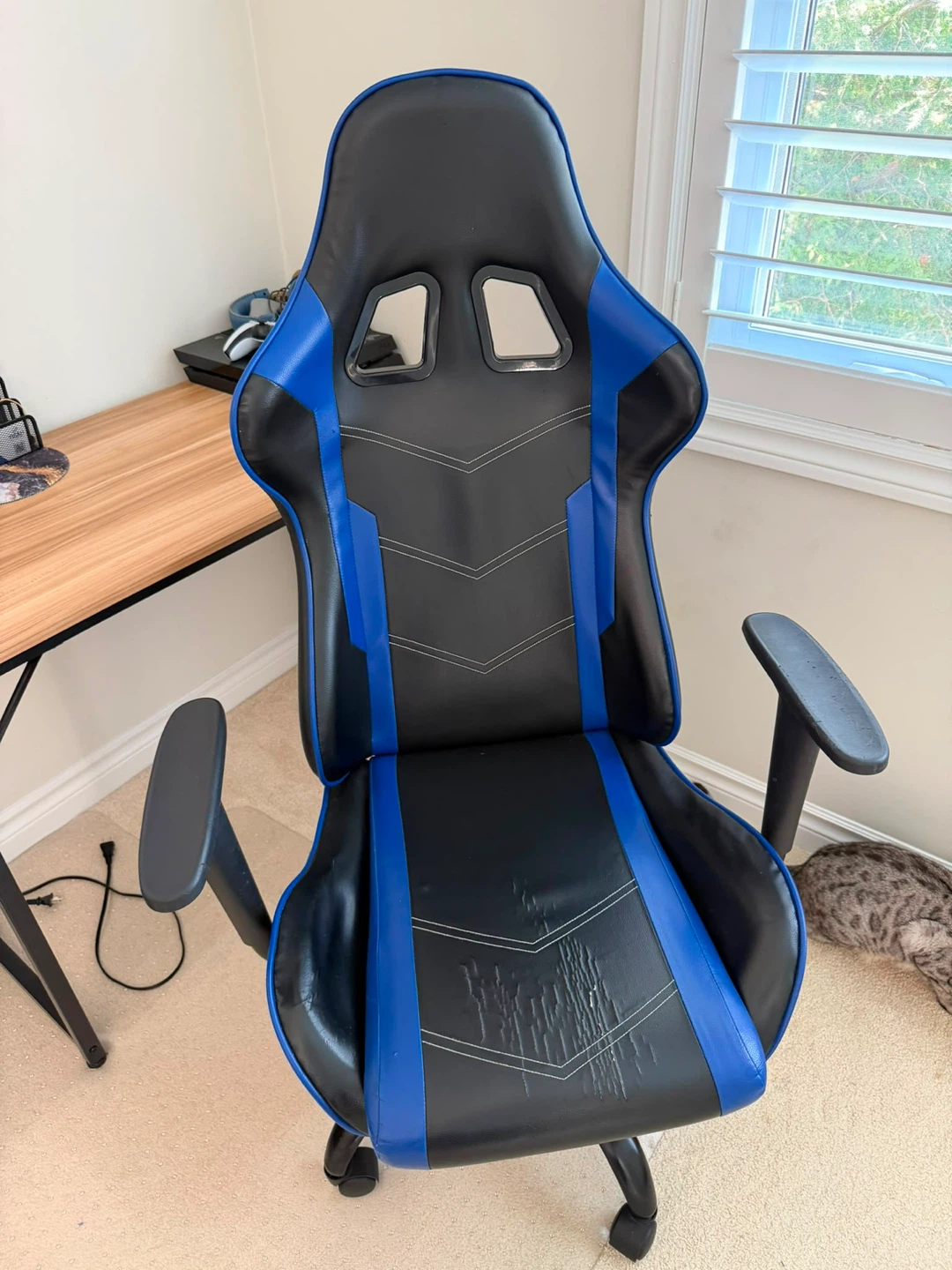 Black and Blue Gaming Chair with Footrest - photo 3