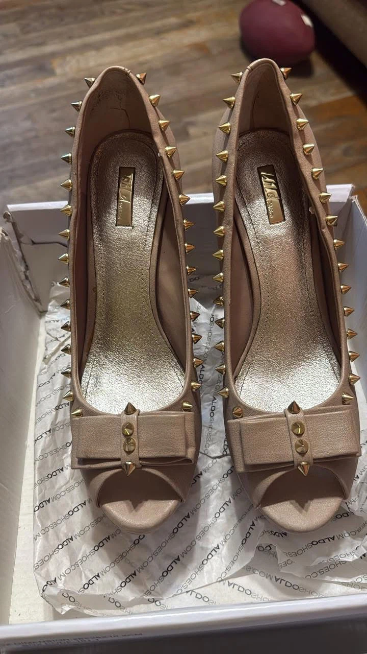 ALDO Women's Beige Studded Bow Heels