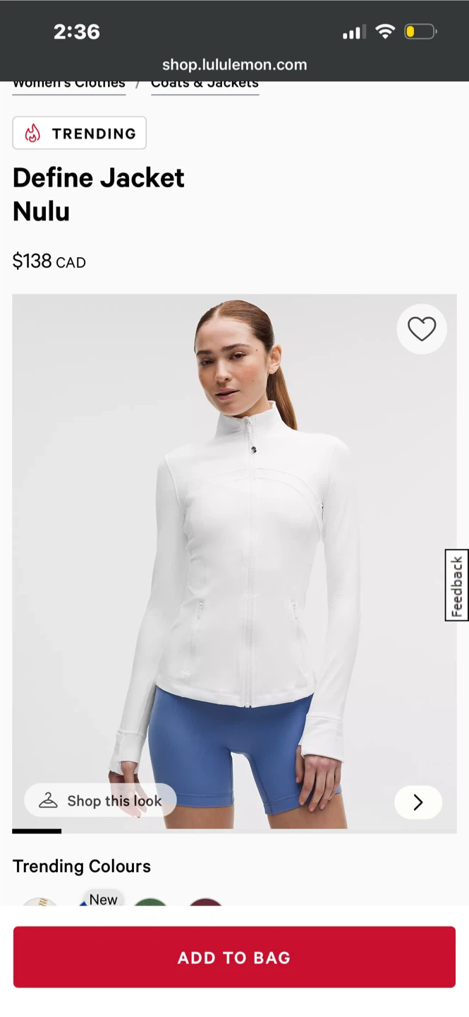 Lululemon Define Jacket Nulu White