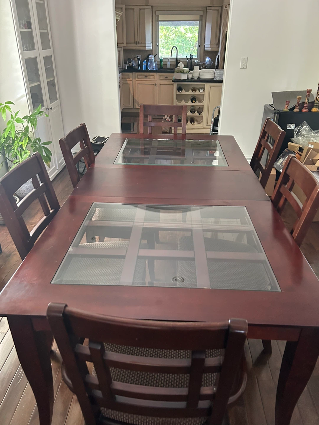 Wooden Dining Table with Glass Inserts