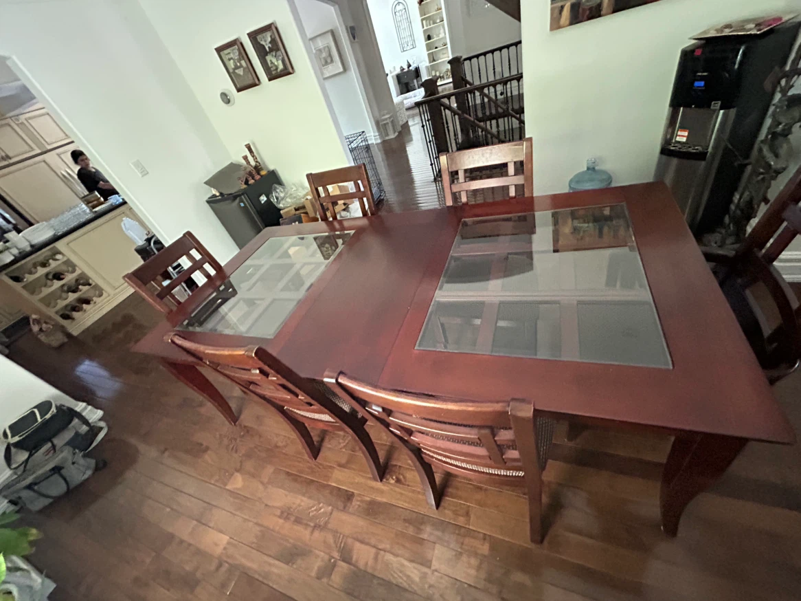 Wooden Dining Table with Glass Inserts - photo 2