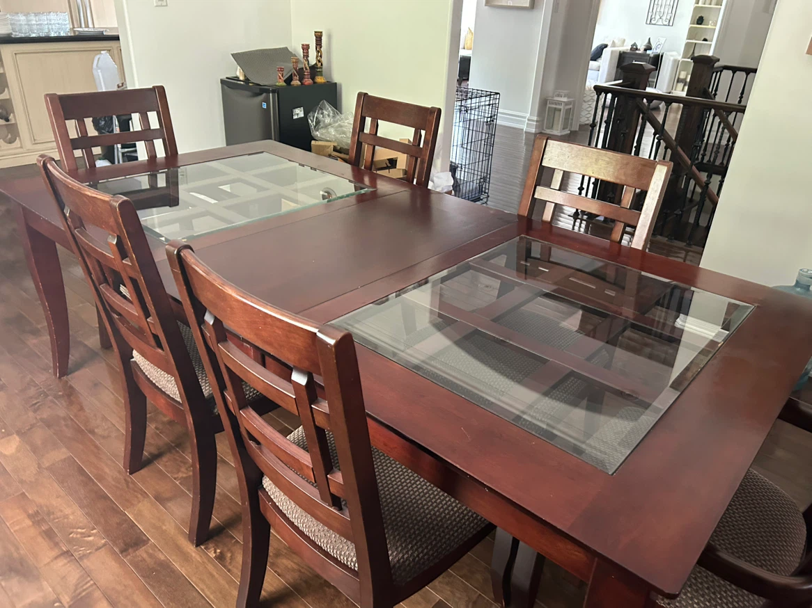 Wooden Dining Table with Glass Inserts - photo 3