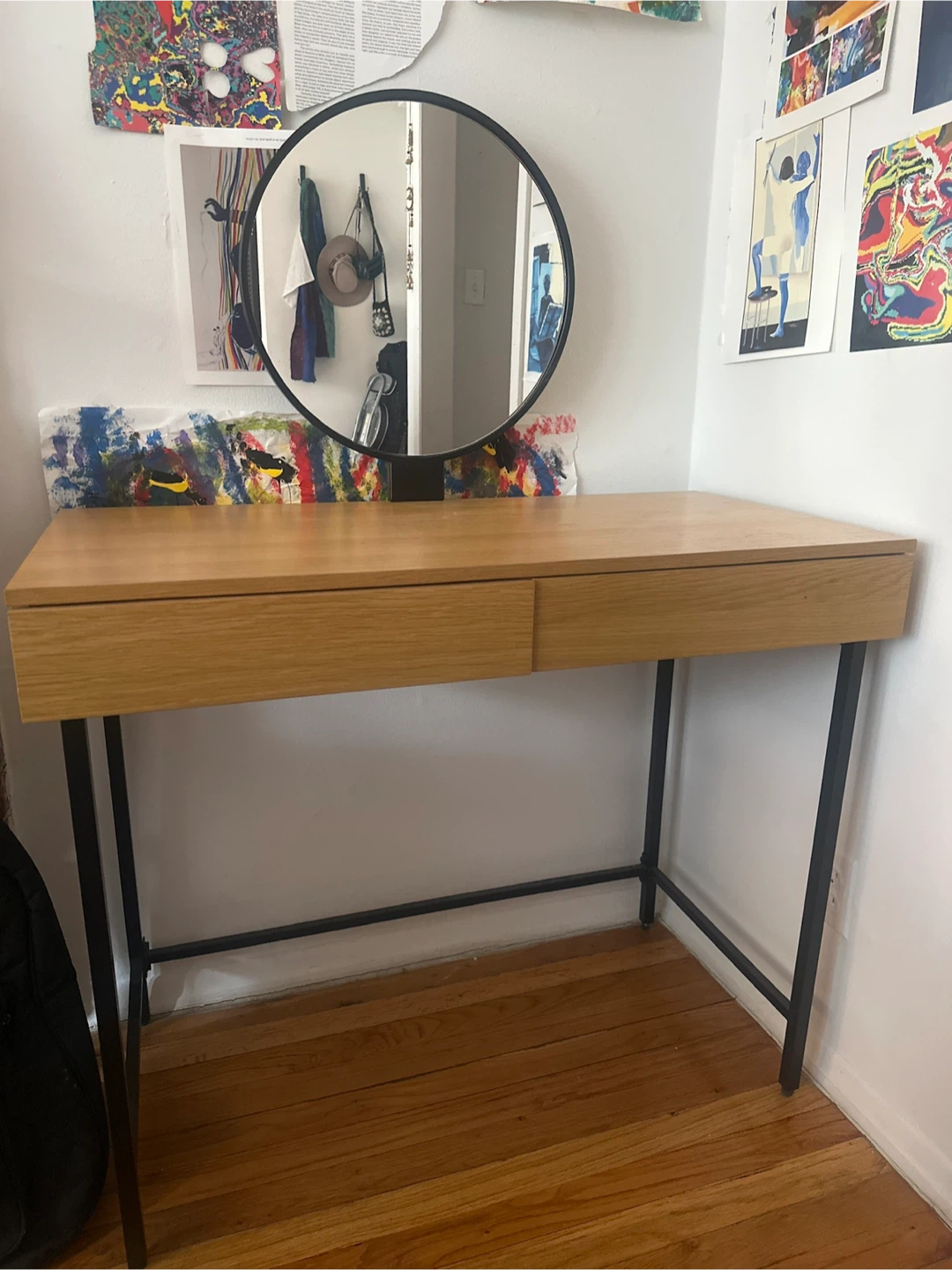 Modern Wood Vanity Desk with Attached Mirror