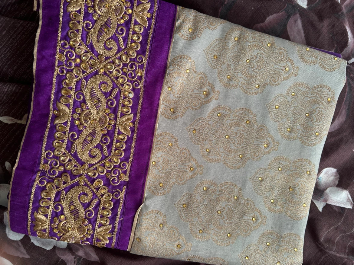 Purple Punjabi Suit Fabric with Gold Embroidery - photo 2