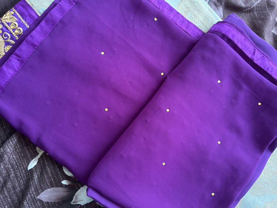 Purple Punjabi Suit Fabric with Gold Embroidery - photo 4