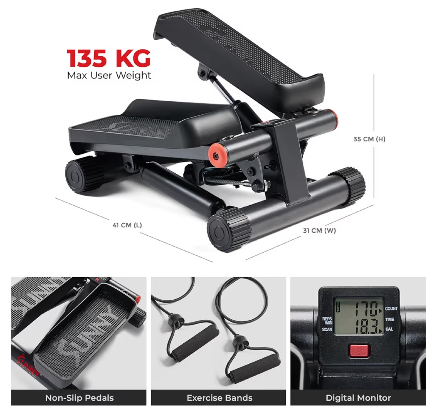 Sunny Health & Fitness Stepper with Exercise Bands