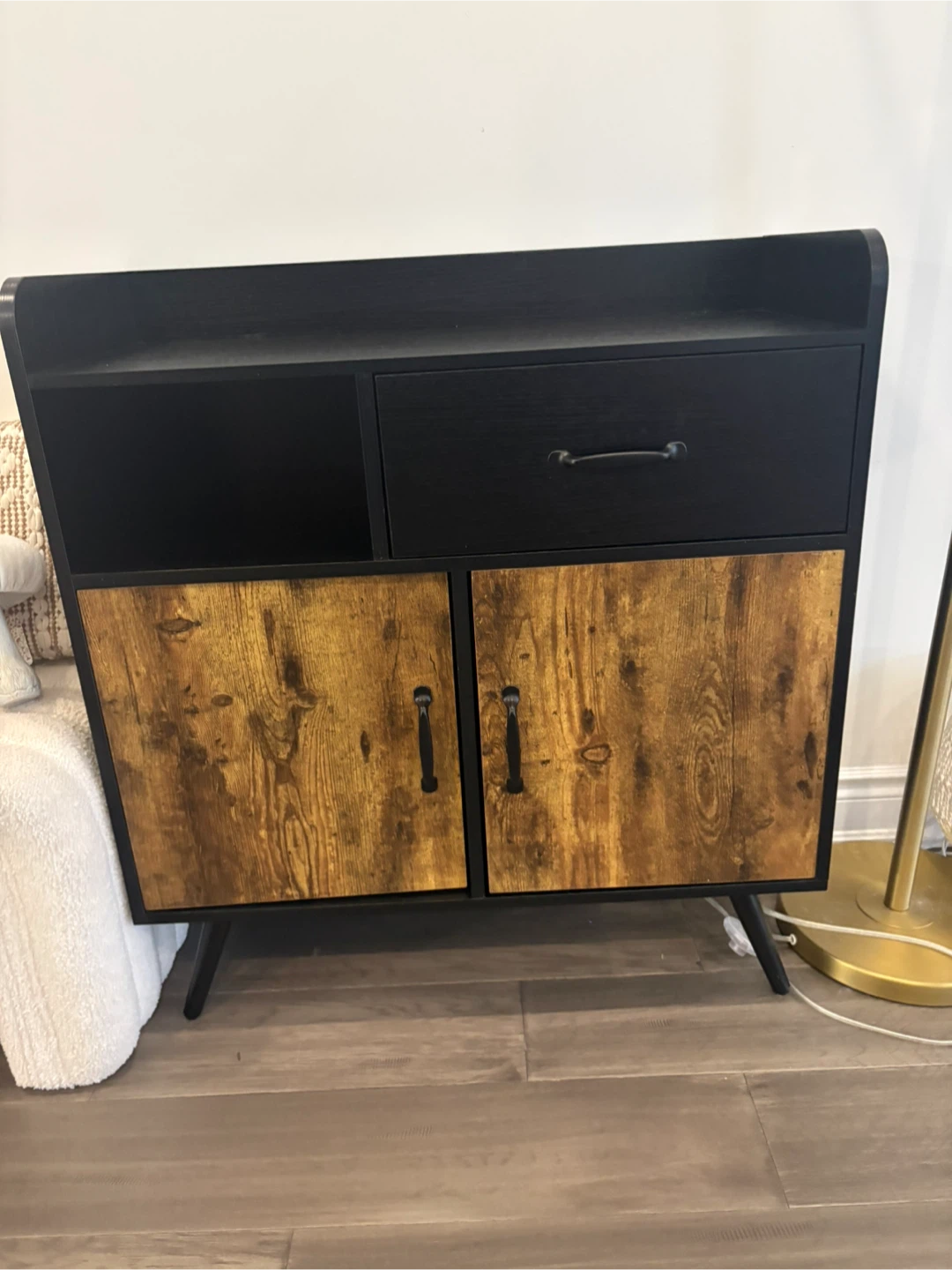 Black and Wood Accent Cabinet with Drawer