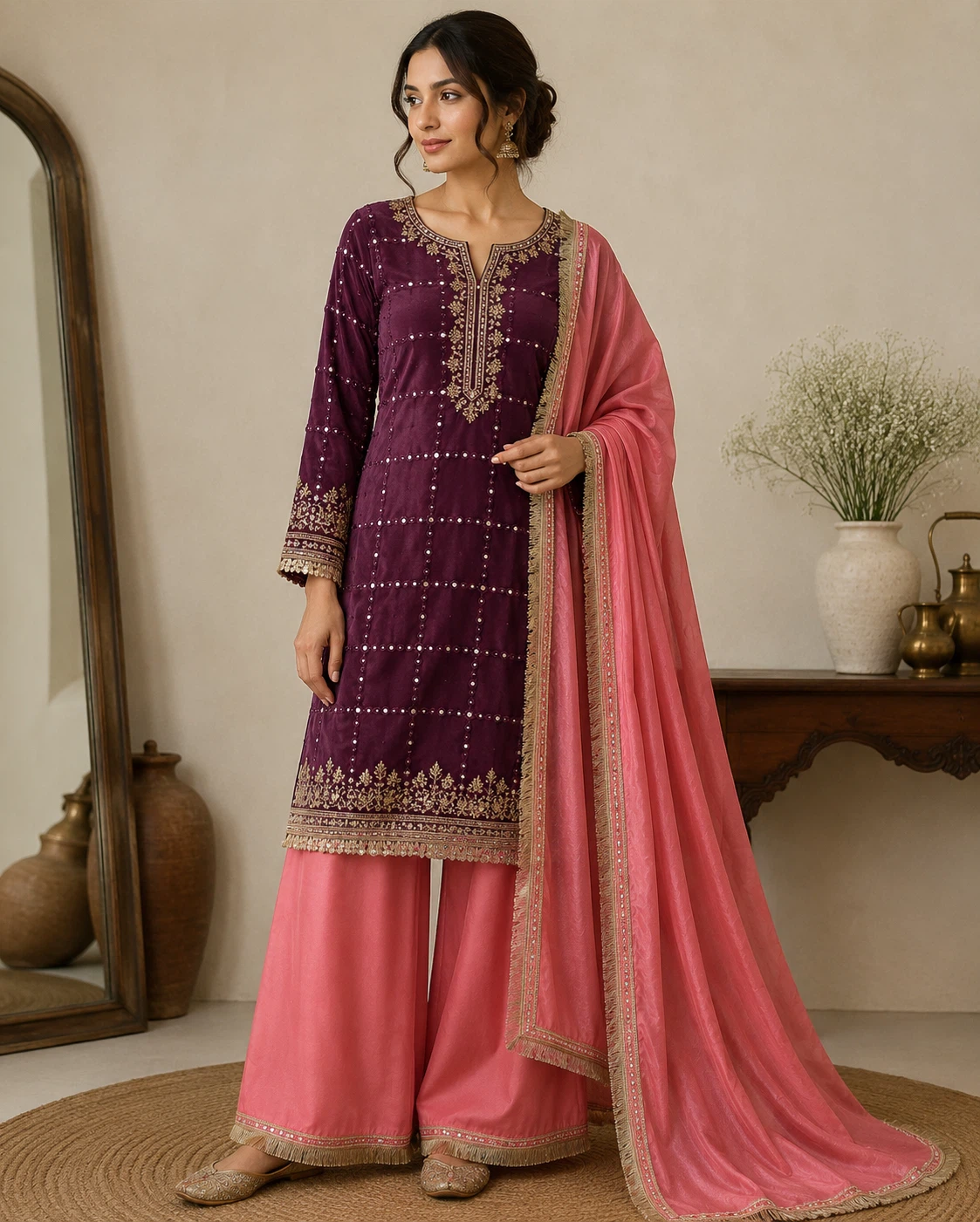 Women's Punjabi Suit - Purple & Pink