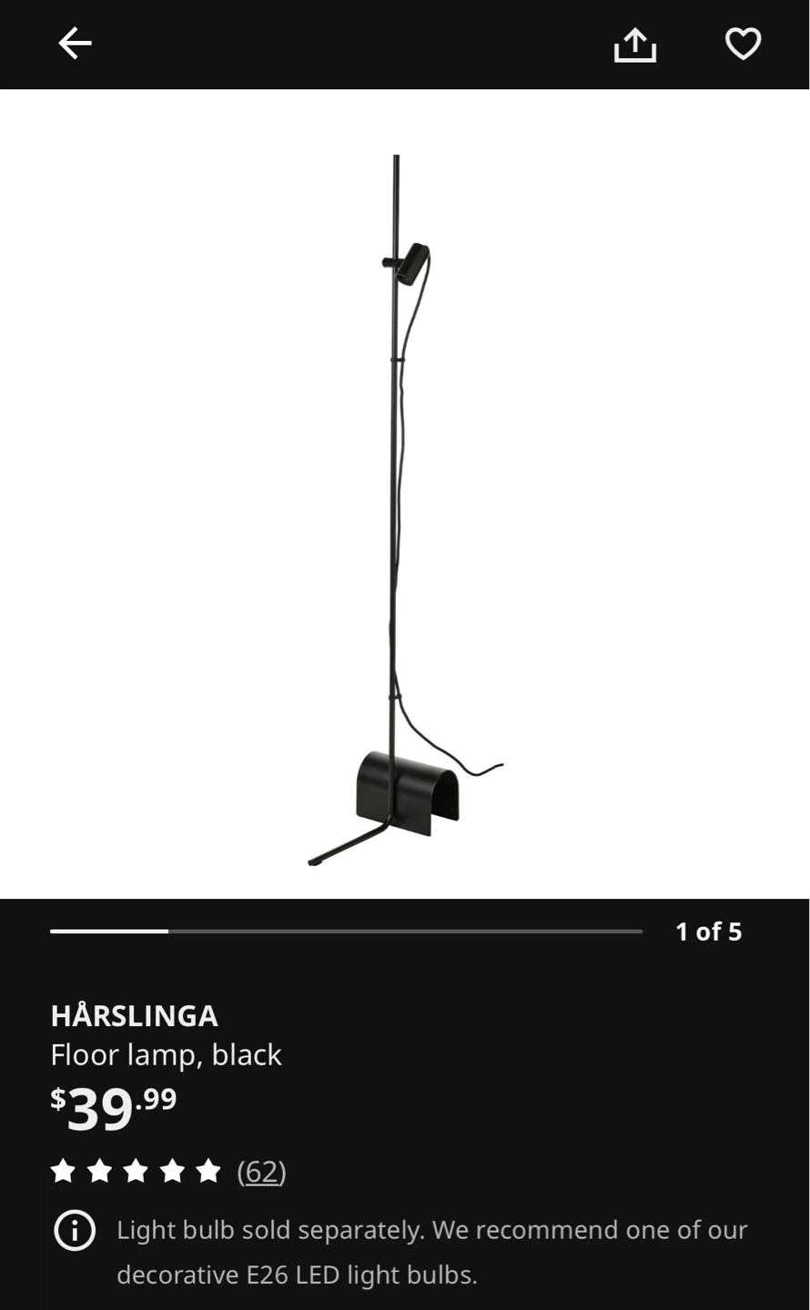 IKEA HÄRSLINGA Floor Lamp, Black - photo 3