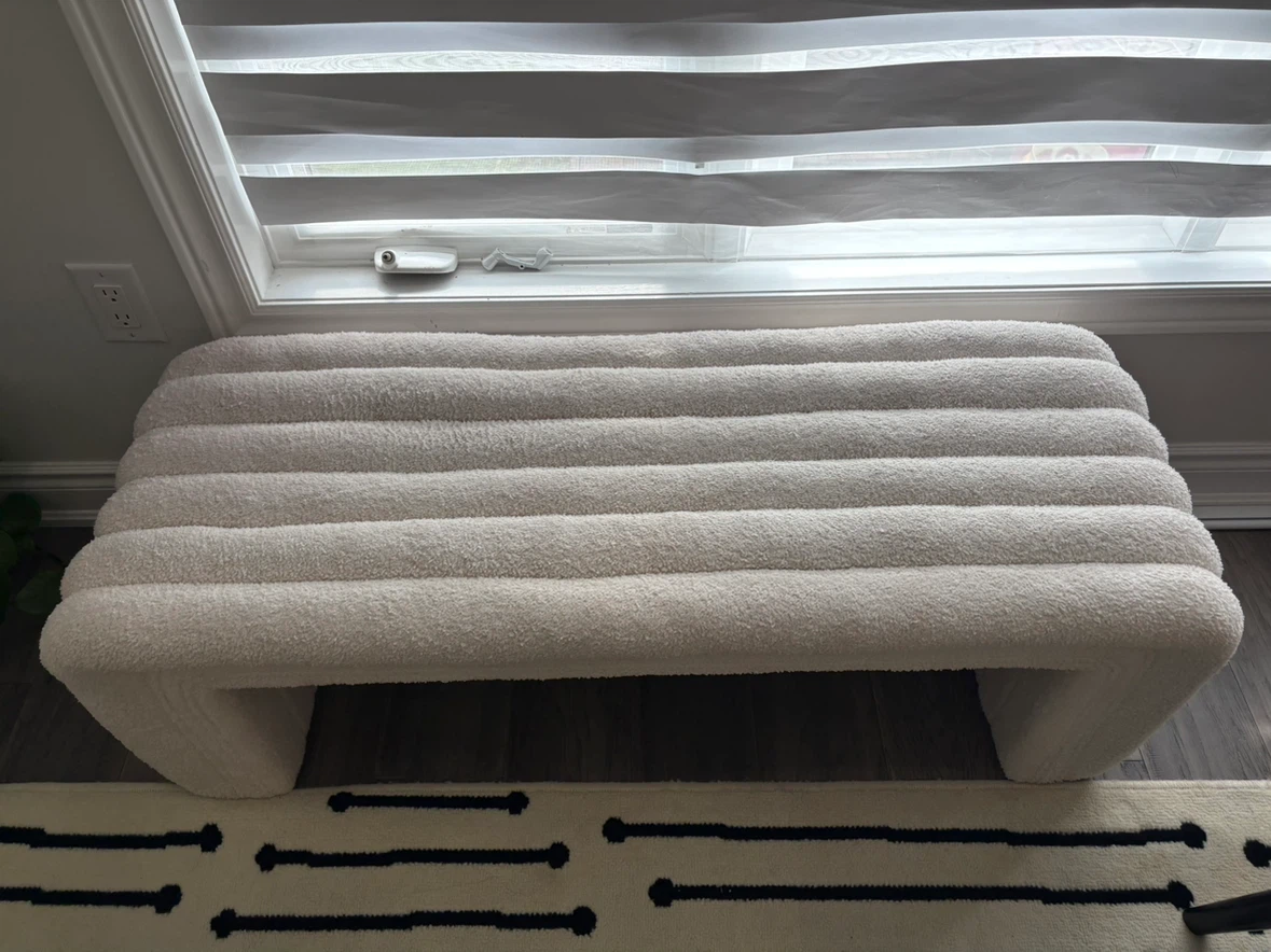 Cream Teddy Boucle Upholstered Bench