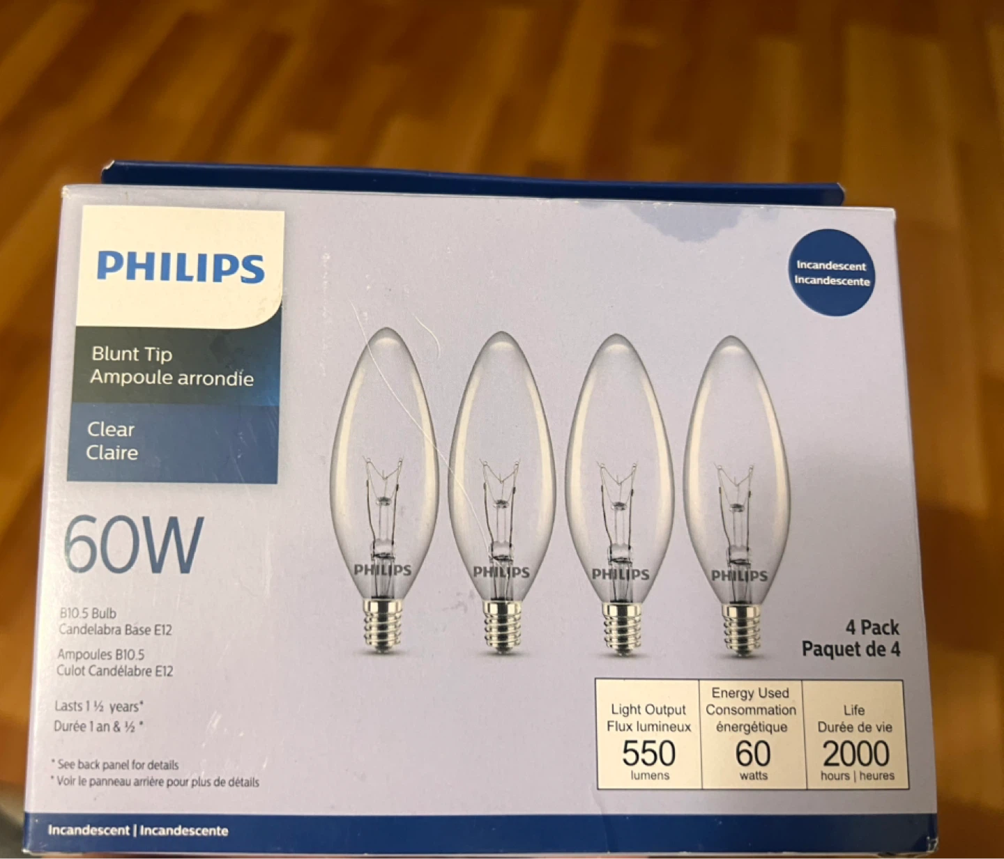 Philips 60W Blunt Tip Candelabra Light Bulbs - 4 Pack