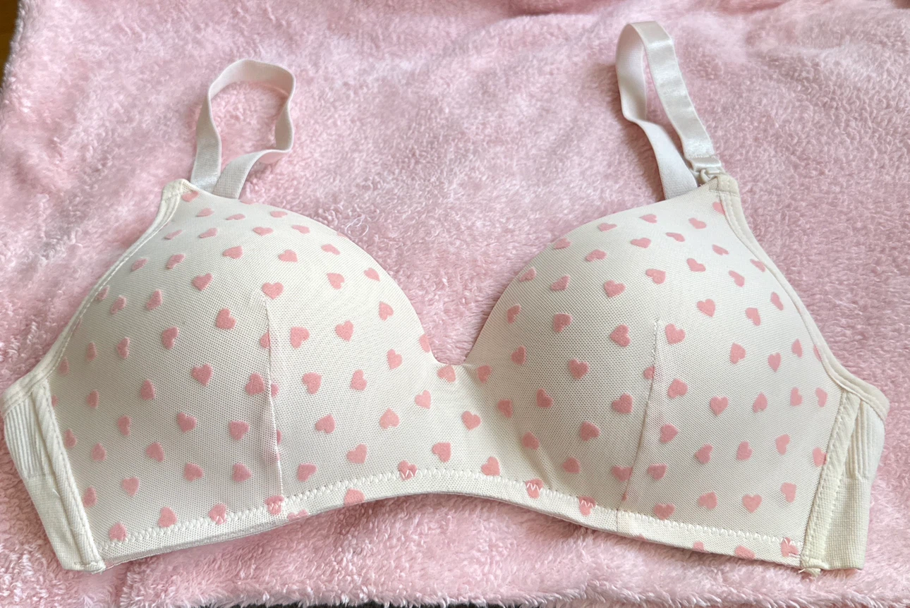 New-Women's Nursing Pink Heart Print Bra 34B