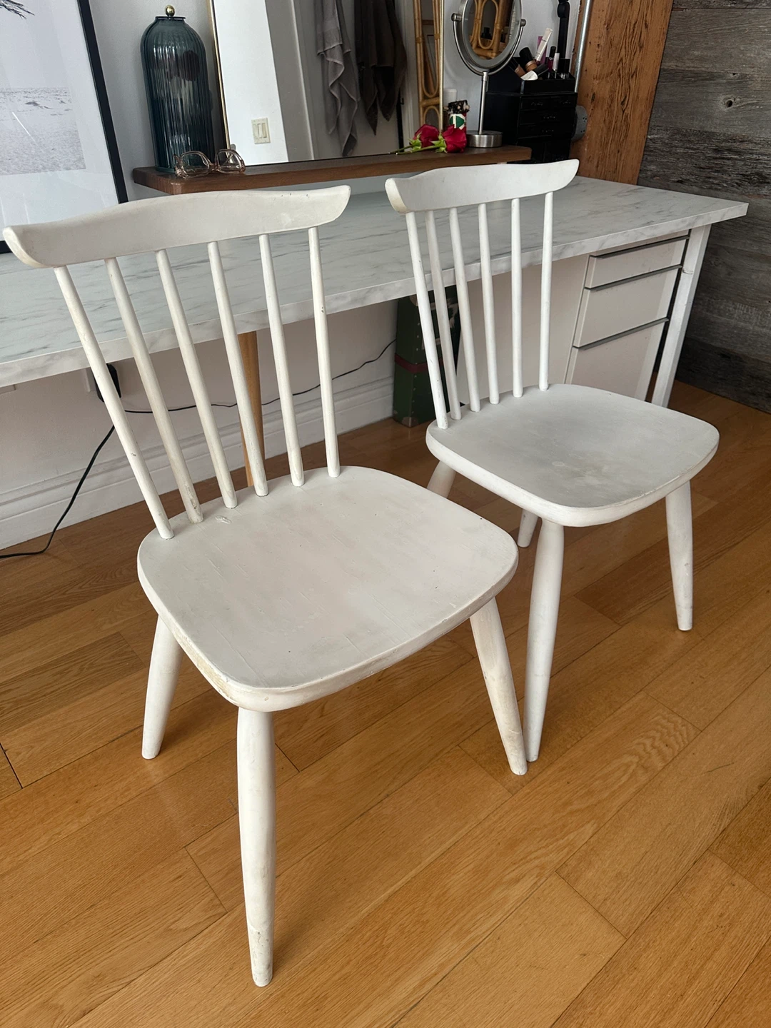 2 VINTAGE DANISH MCM SPINDLE WOOD SHAKER CHAIRS DINING DESK SIDE - photo 4