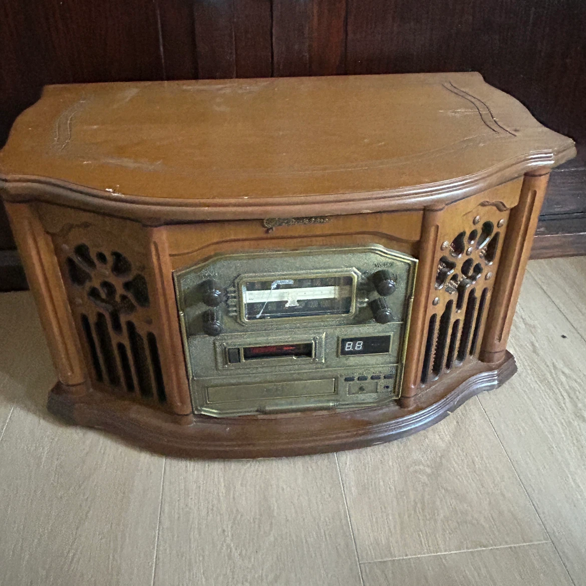 Vintage Wood Record Player with Radio and Cassette