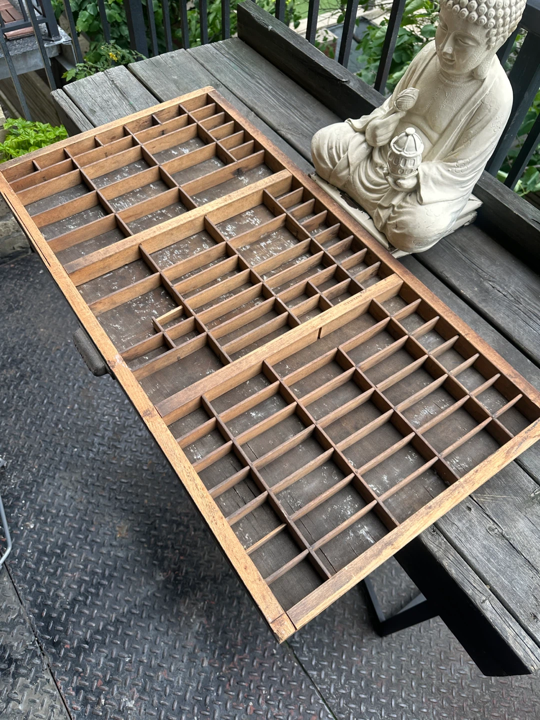 LARGE ANTIQUE OAK PRINTER PRESS CUT TRAY VINTAGE STORAGE SHELF