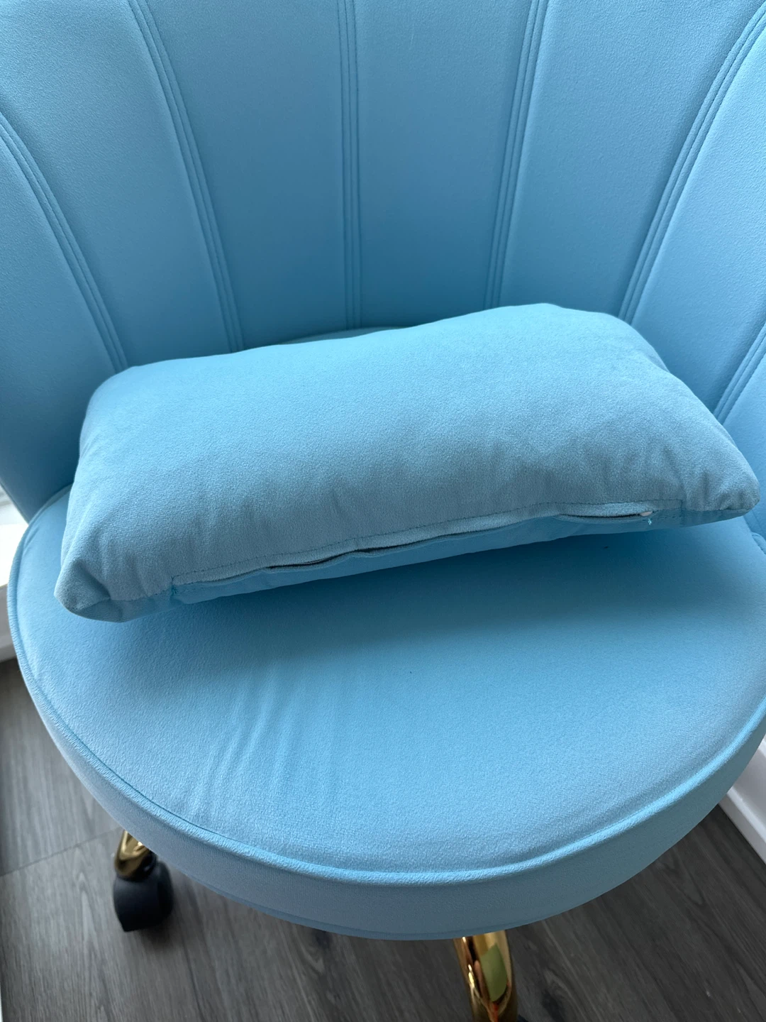 Light Blue Velvet Office Chair with Pillow - photo 2