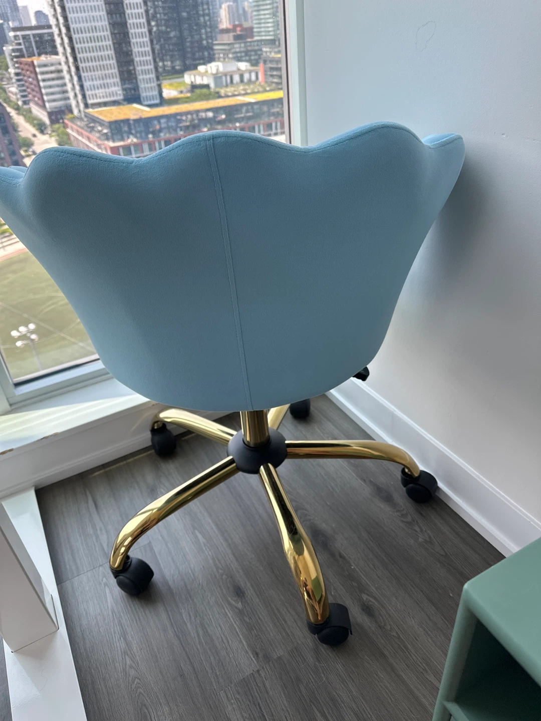 Light Blue Velvet Office Chair with Pillow - photo 3