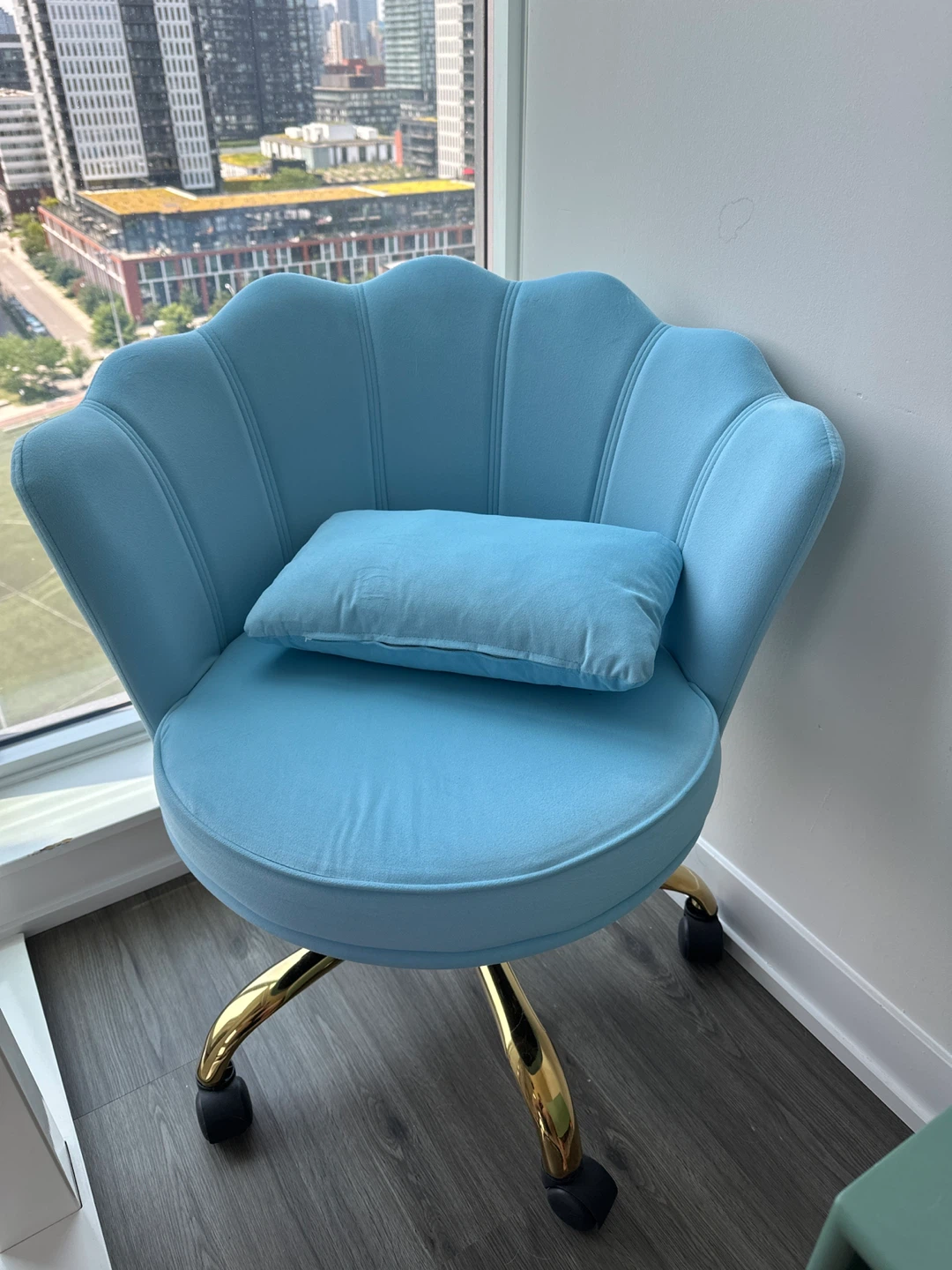 Light Blue Velvet Office Chair with Pillow - photo 4