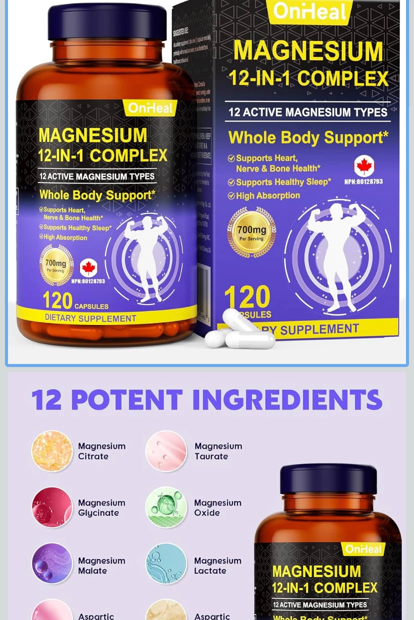 OnHeal Magnesium 12-in-1 Complex Capsules (120 Count)