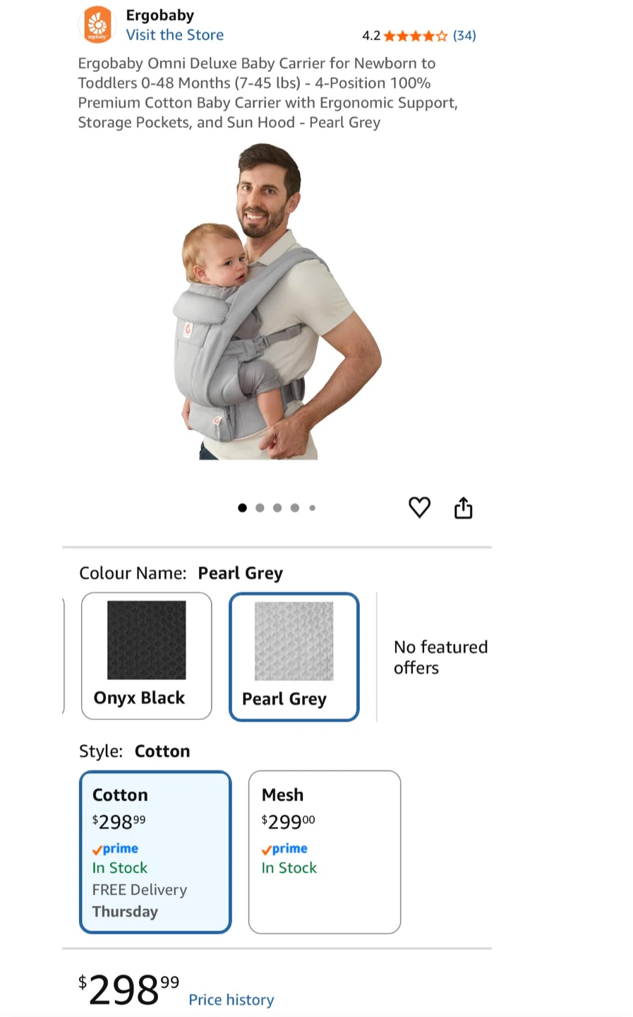Ergobaby Omni Deluxe Baby Carrier - Pearl Grey