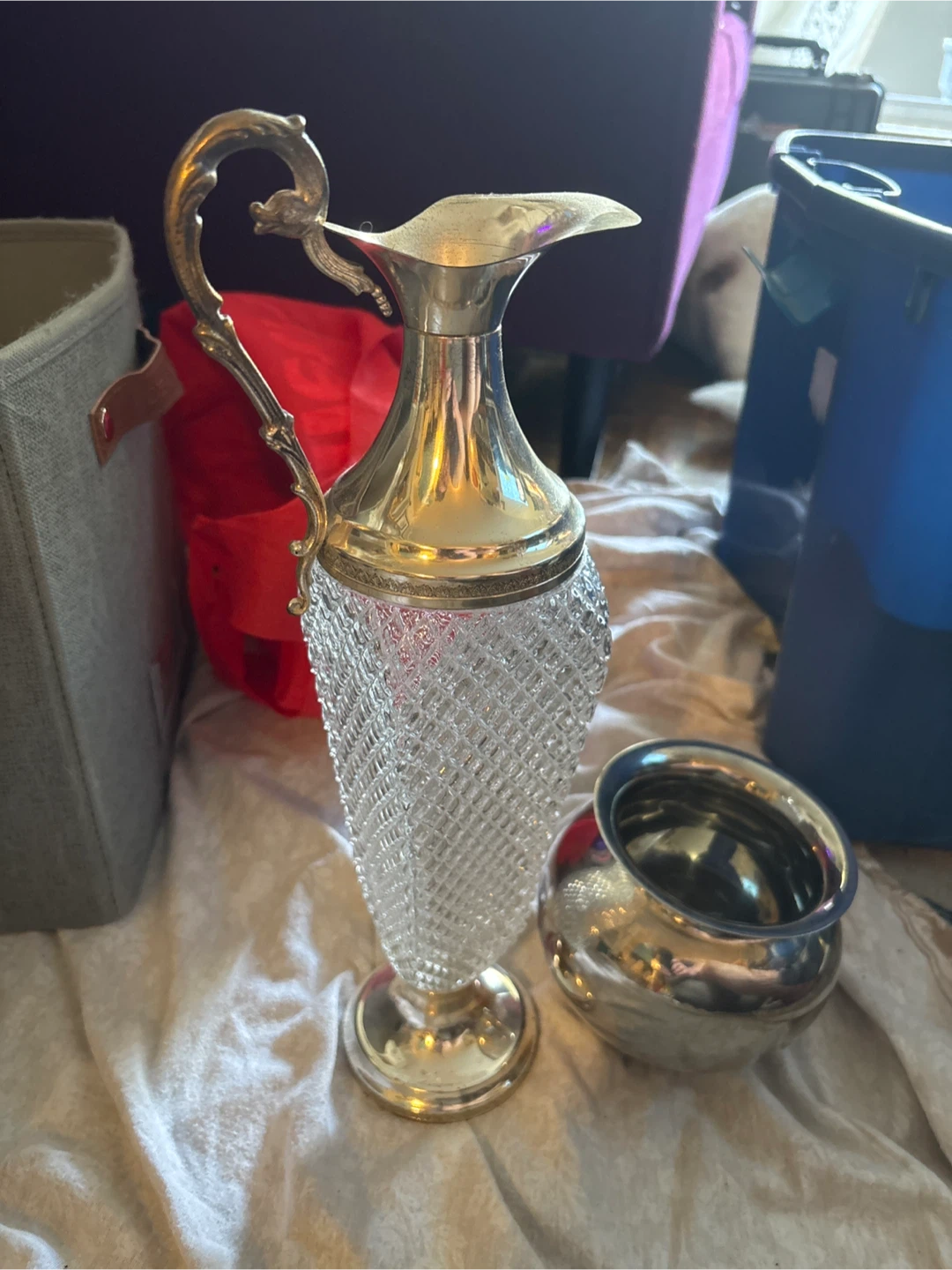 Vintage Crystal and Silver Pitcher