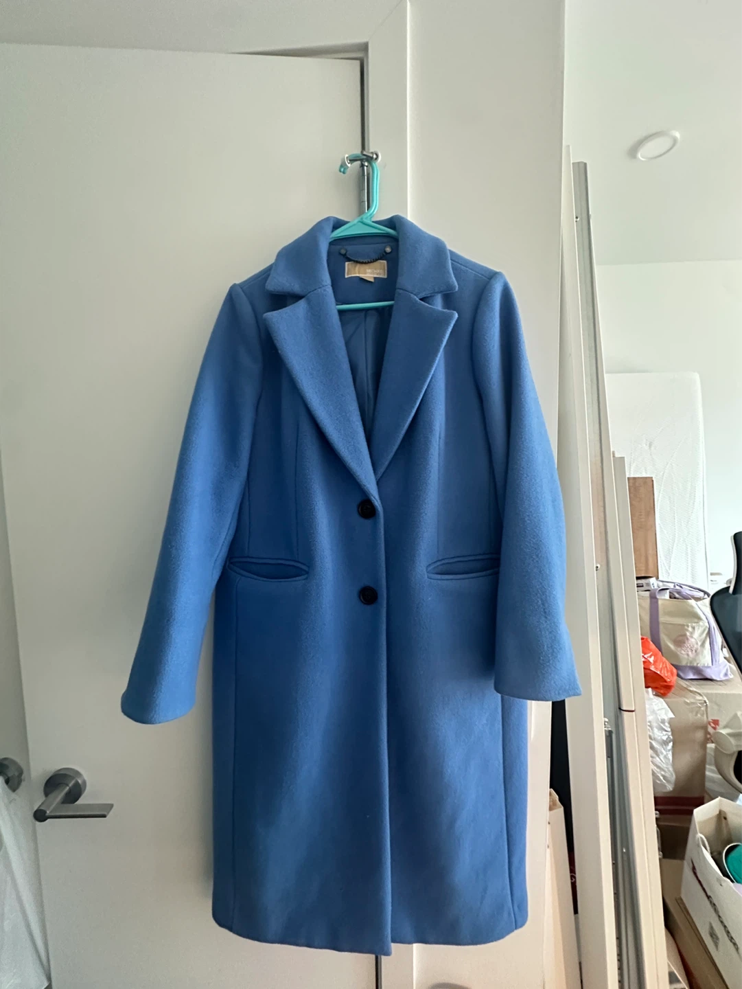 Michael Kors Blue Wool Blend Coat Size L